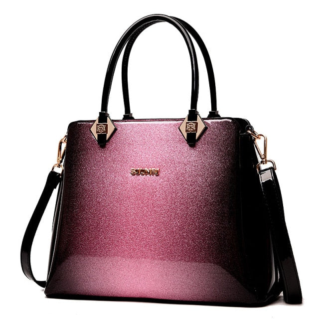 luxury brand designer patent leather ladies shoulder bag purple