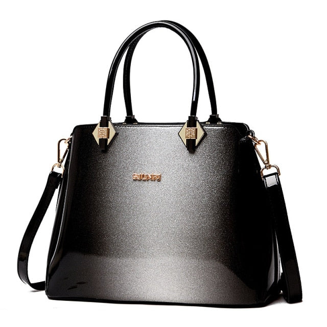 luxury brand designer patent leather ladies shoulder bag gray
