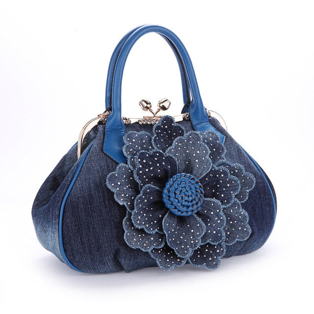 flower messenger canvas casual women tote blue