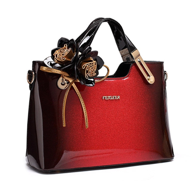high quality patent leather designer women handbag burgundy design-a