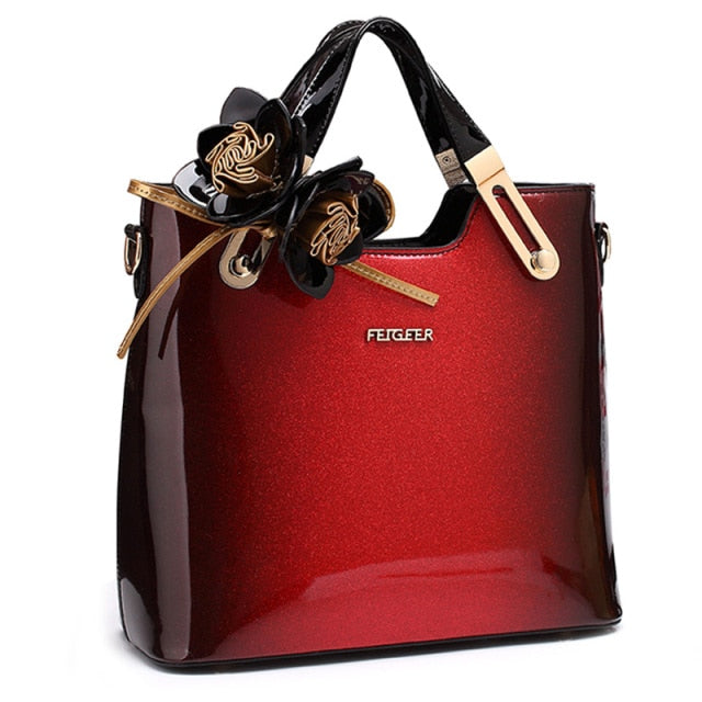 high quality patent leather designer women handbag burgundy design-b