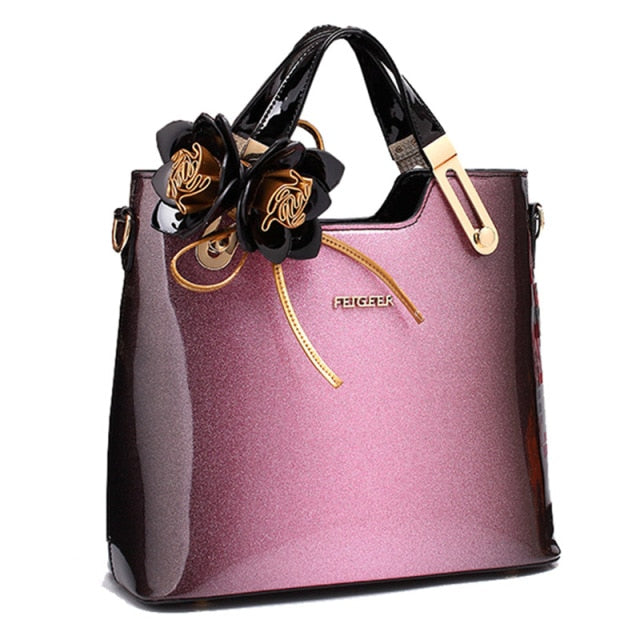 high quality patent leather designer women handbag purple design-b