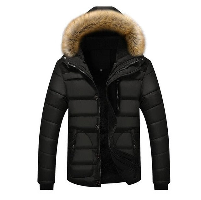 male parkas casual thick outwear hooded fleece jackets black / l