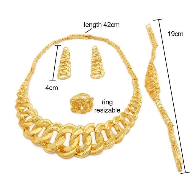 luxury 24k gold color necklace earrings bracelet ring set gold-color