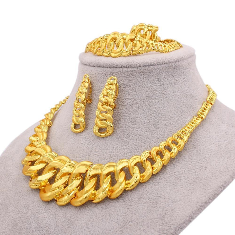 luxury 24k gold color necklace earrings bracelet ring set