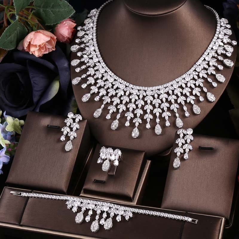 4 pcs bridal zirconia cz crystal jewelry sets