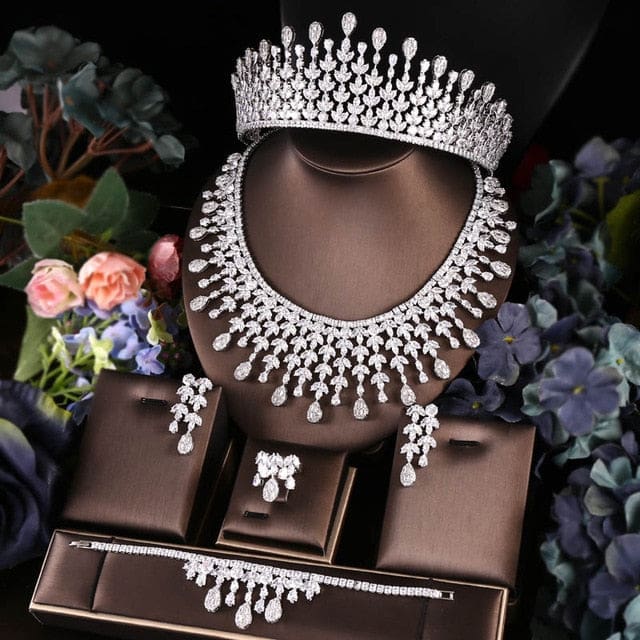 4 pcs bridal zirconia cz crystal jewelry sets 4 full + tiara