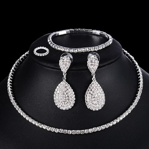 4 pcs luxury wedding bridal jewelry sets 1 row