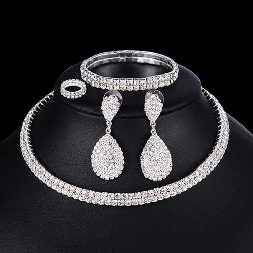 4 pcs luxury wedding bridal jewelry sets 2 row