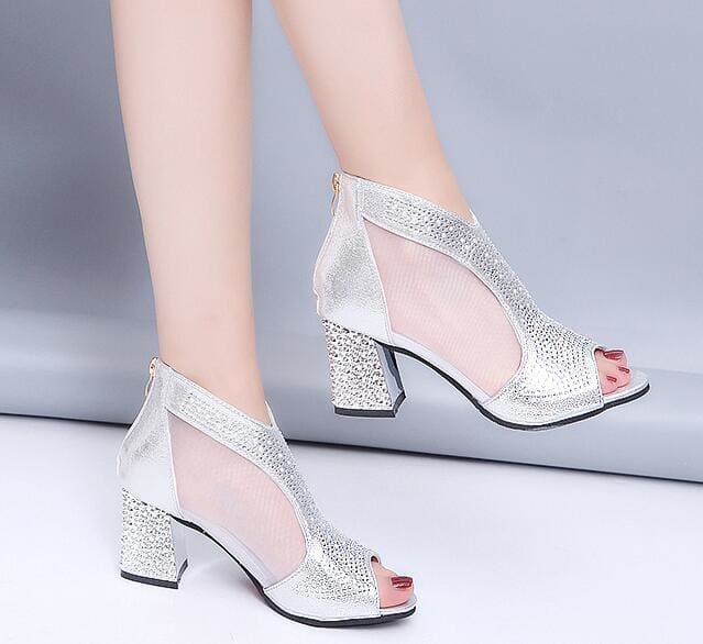 7cm high diamond summer square heel