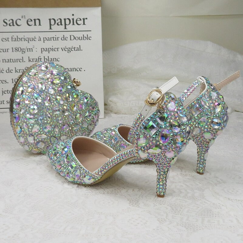 crystal wedding shoes 9cm with matching bags