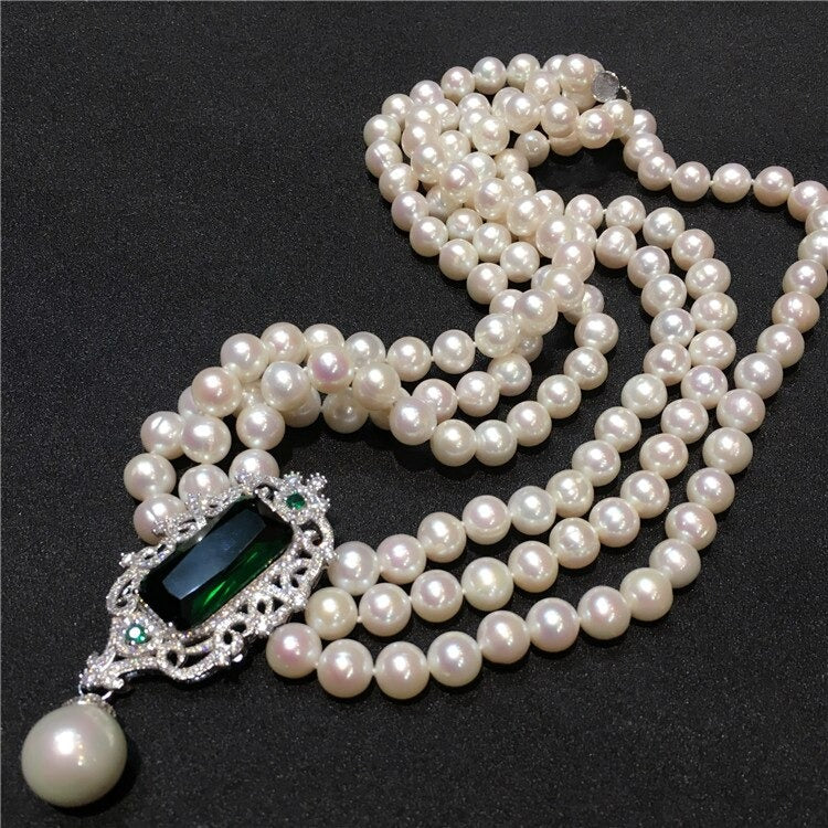 8-9mm natural white freshwater pearl multi-layer necklace