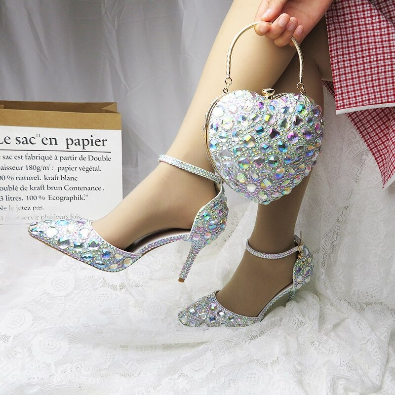 crystal wedding shoes 9cm with matching bags