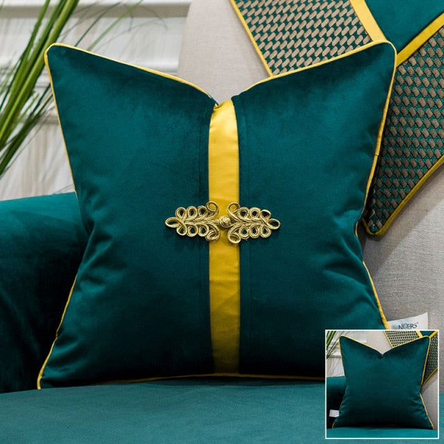 luxury patchwork velvet teal green cushion