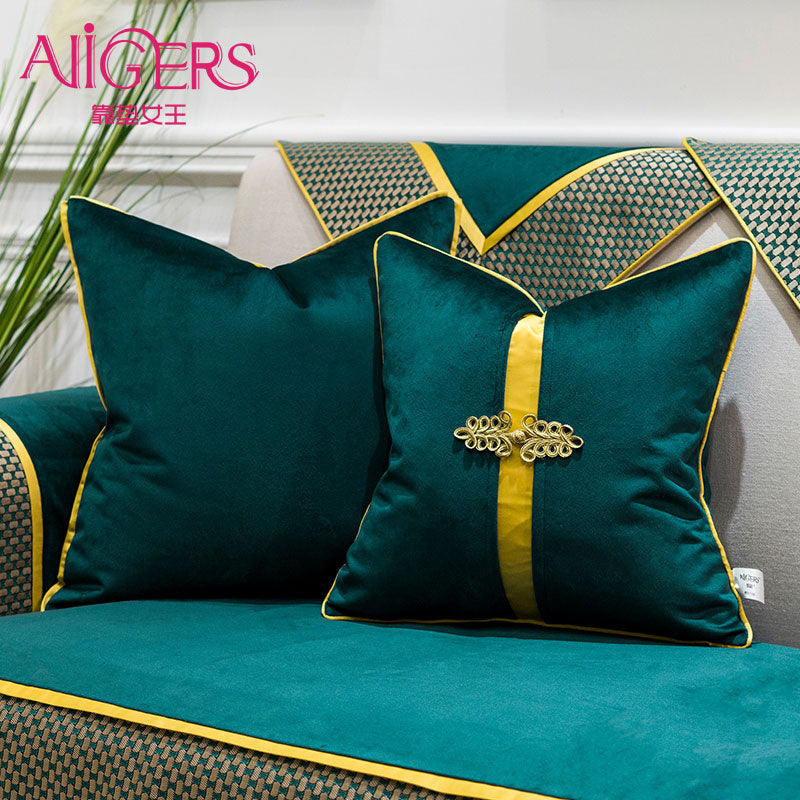 luxury patchwork velvet teal green cushion