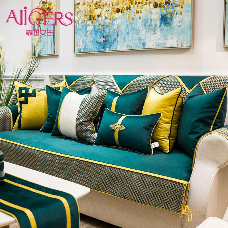 luxury patchwork velvet teal green cushion