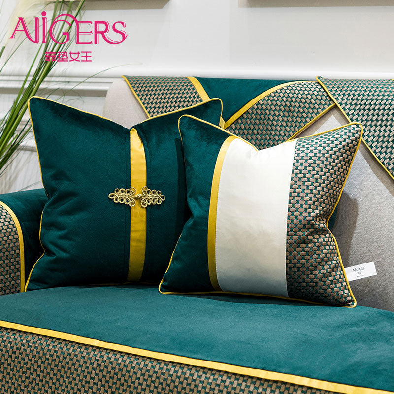 luxury patchwork velvet teal green cushion