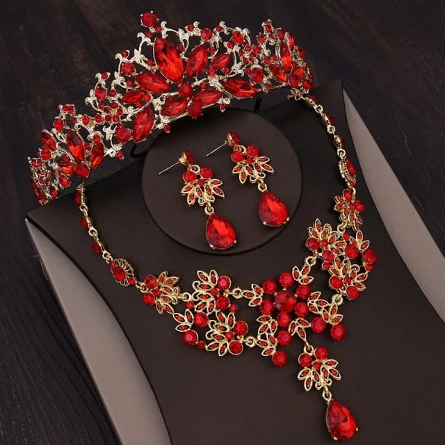 baroque rhinestone bridal jewelry sets crown necklace earrings 3pcs jewelry set
