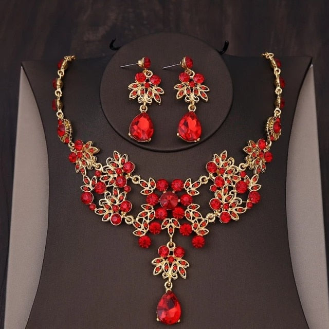 baroque rhinestone bridal jewelry sets crown necklace earrings 2pcs jewelry set