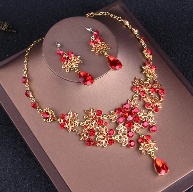 rhinestone baroque vintage gold red crystal bridal jewelry set 2pcs jewelry set
