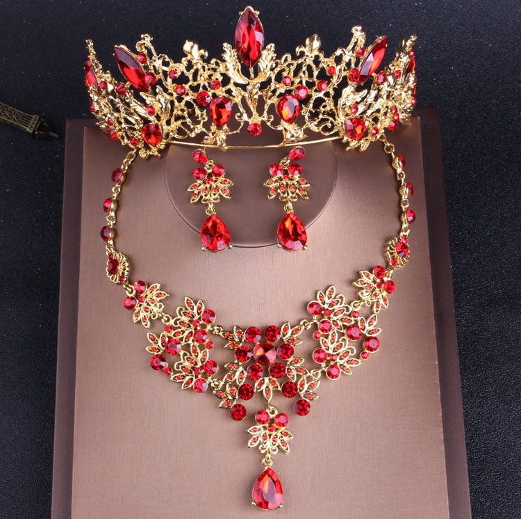 rhinestone baroque vintage gold red crystal bridal jewelry set