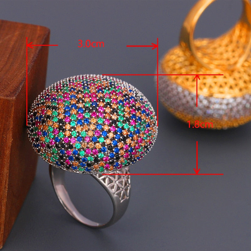 full micro pave cubic zircon luxury jewelry color stone super big wedding ring