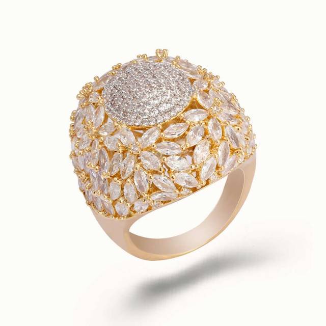 luxury paved zirconia brass super big crystal engagement ring