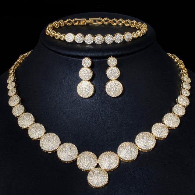 high quality cubic zircon necklace jewelry set gold color