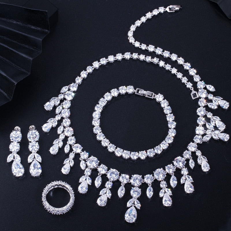 dangle drop zircon bridal jewelry sets