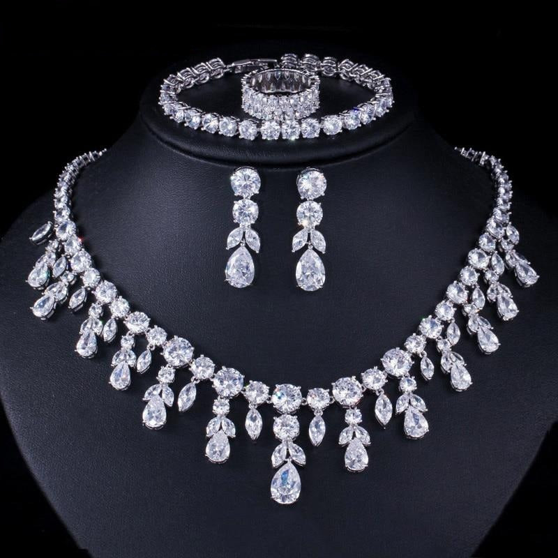 dangle drop zircon bridal jewelry sets