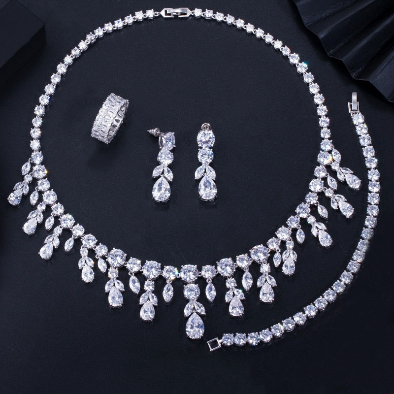 dangle drop zircon bridal jewelry sets