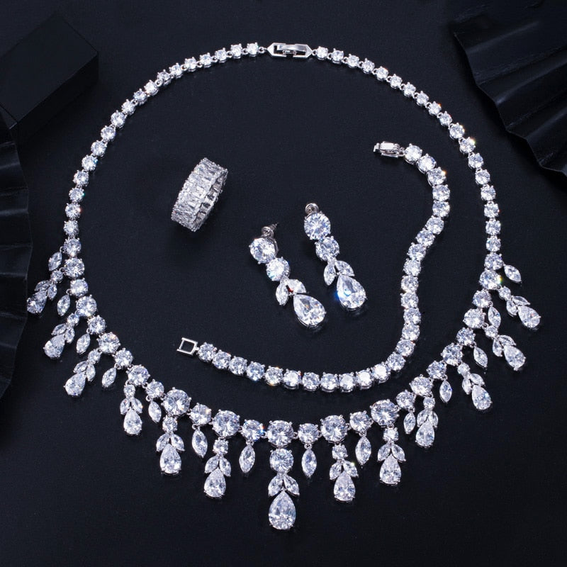 dangle drop zircon bridal jewelry sets