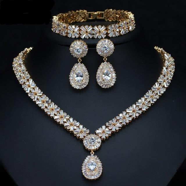 exclusive luxury gold plate cubic zirconia jewelry sets