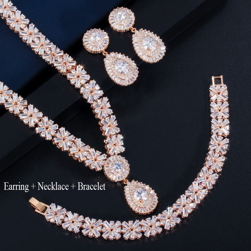 exclusive luxury gold plate cubic zirconia jewelry sets