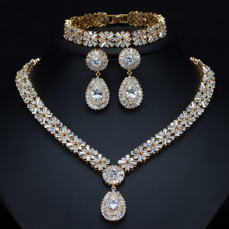 exclusive luxury gold plate cubic zirconia jewelry sets