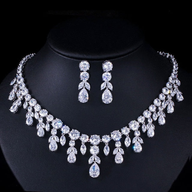 luxury dark blue big dangle drop bridal jewelry sets