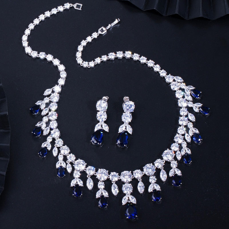 luxury dark blue big dangle drop bridal jewelry sets