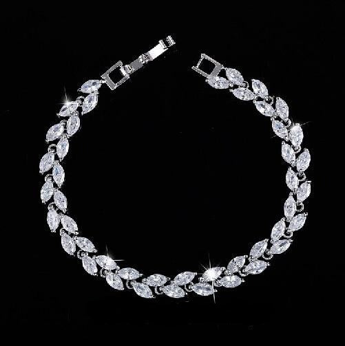 trendy cubic zirconia leaf charm silver color bracelet