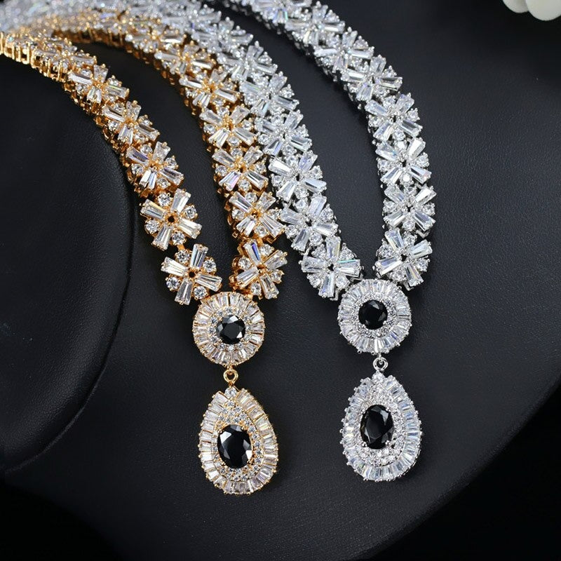 cz classic cubic zirconia wedding jewelry set with crystal stone