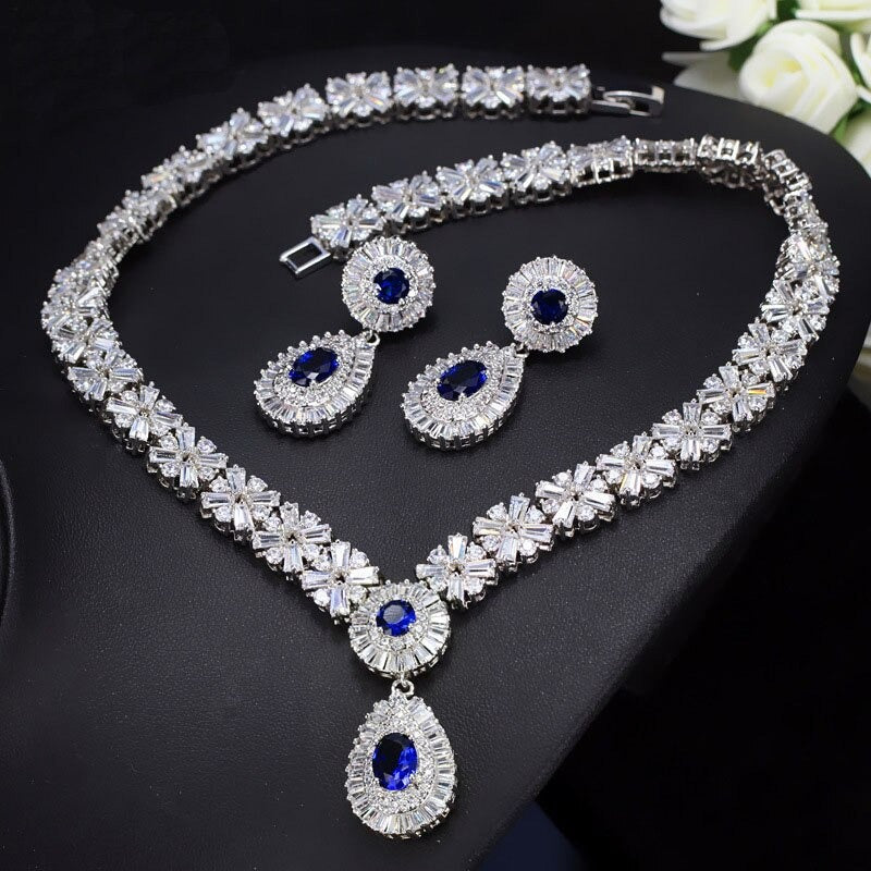 cz classic cubic zirconia wedding jewelry set with crystal stone white blue