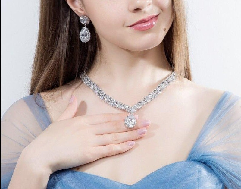 cz classic cubic zirconia wedding jewelry set with crystal stone