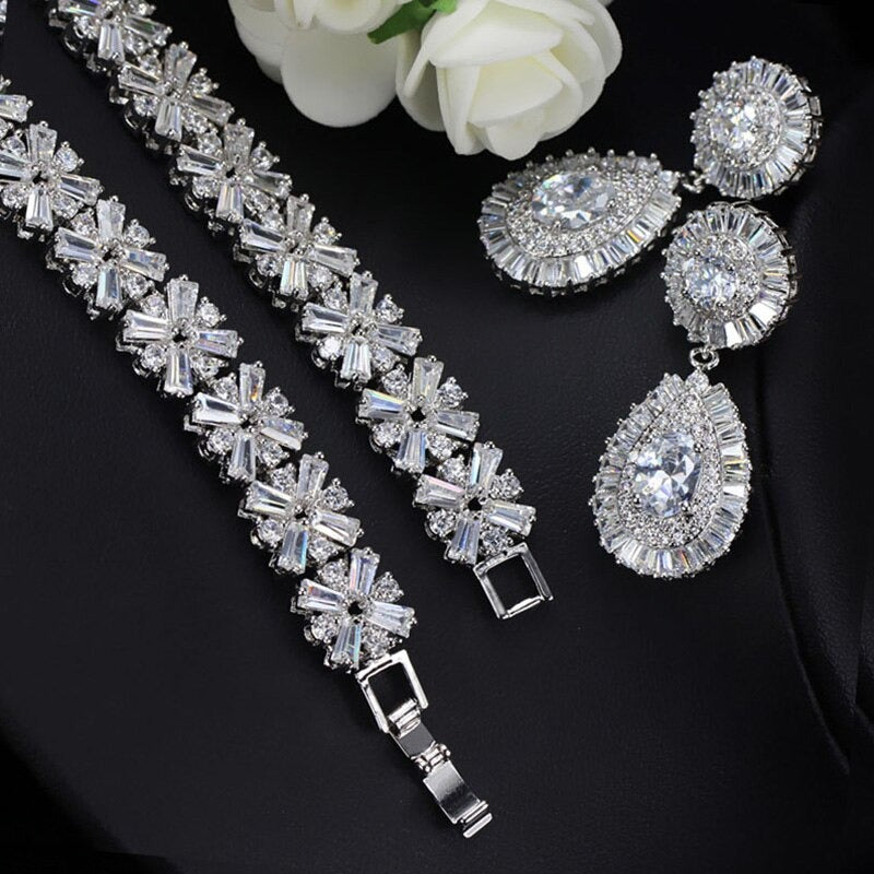 cz classic cubic zirconia wedding jewelry set with crystal stone