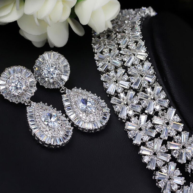 cz classic cubic zirconia wedding jewelry set with crystal stone