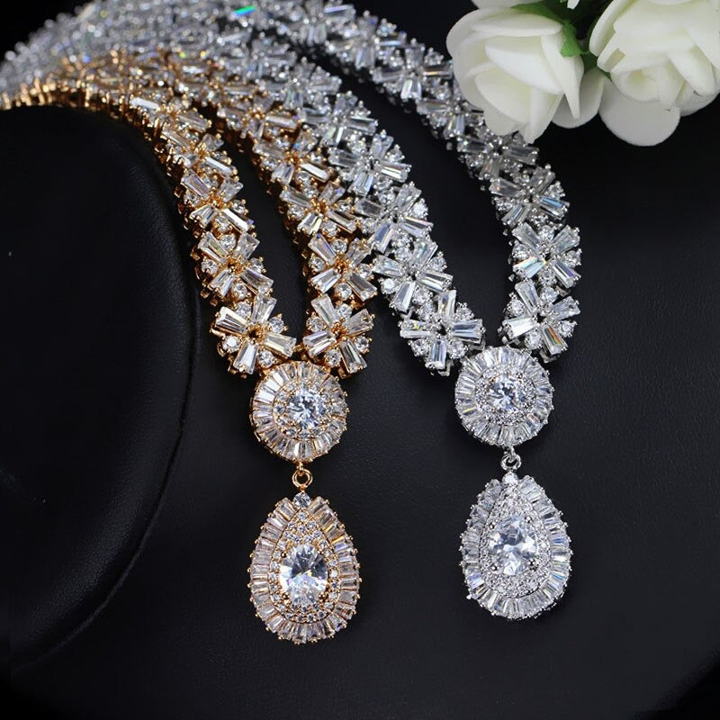 cz classic cubic zirconia wedding jewelry set with crystal stone