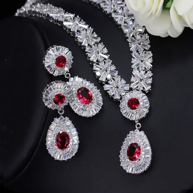 cz classic cubic zirconia wedding jewelry set with crystal stone white red
