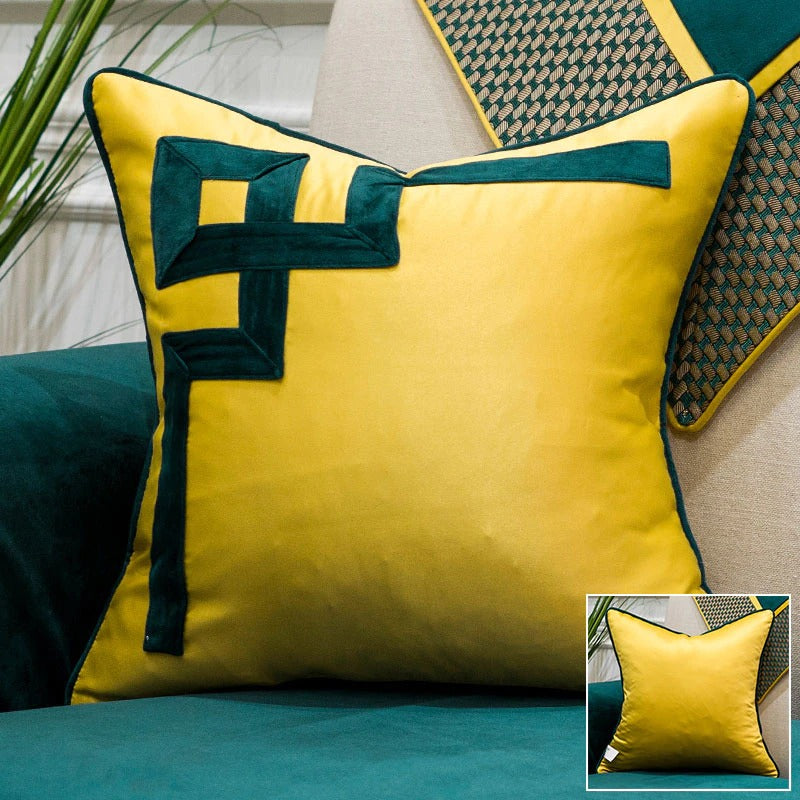 luxury patchwork velvet teal green cushion