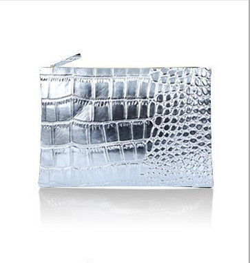 women envelope leather crocodile pattern luxury clutch bag silver