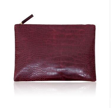 women envelope leather crocodile pattern luxury clutch bag wine red