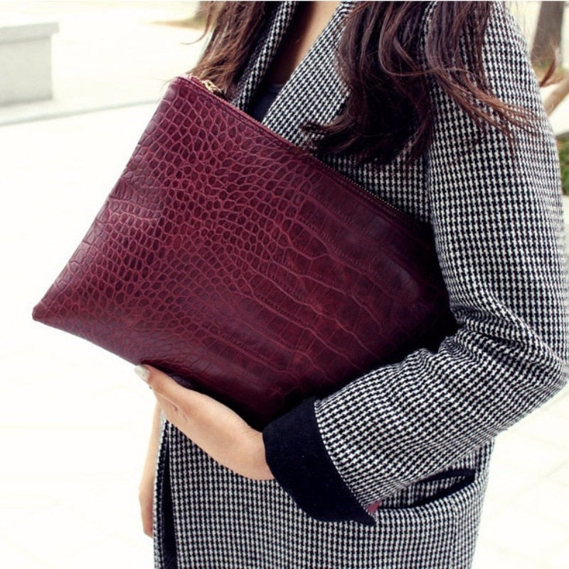 women envelope leather crocodile pattern luxury clutch bag