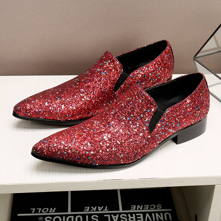 designer shoes luxury red glitter mens wedding party dress shoes flat genuine leather velvet smoking slipper mocassin homme